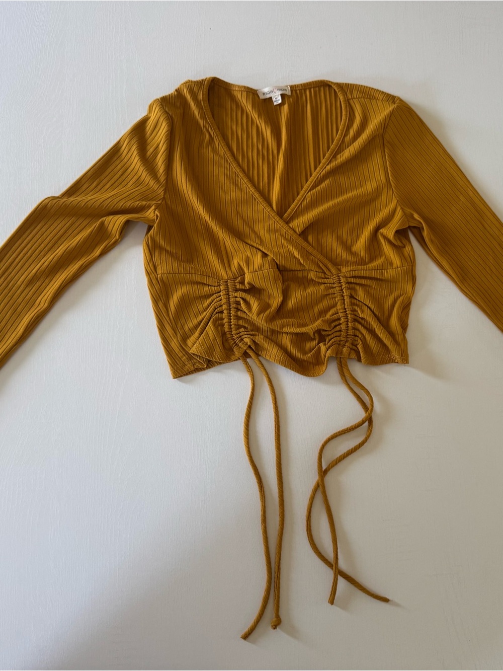 Moa Moa Ribbed Wrap Crop Top - Mustard Yellow